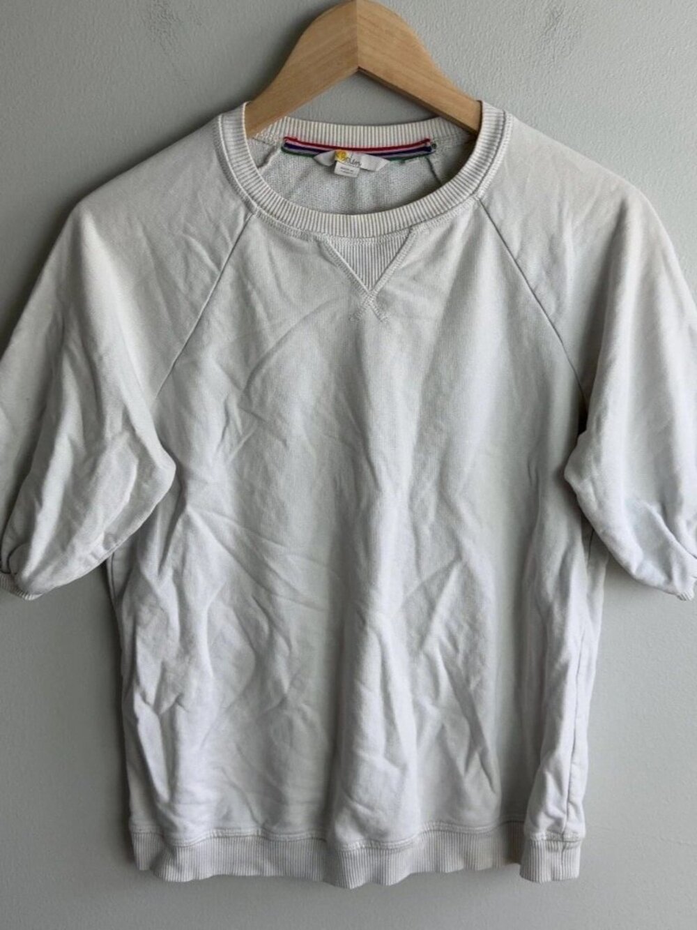 Boden White Short Sleeve Puff Raglan Sweatshirt Size 4 J0932 Cotton Blend Womens